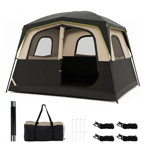 6-Person Camping Tent Easy Setup Family Cabin Tent with Top Rainfly Mesh Windows-Black