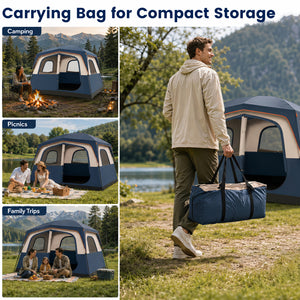 6-Person Camping Tent Easy Setup Family Cabin Tent with Top Rainfly Mesh Windows-Blue view 9