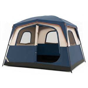 6-Person Camping Tent Easy Setup Family Cabin Tent with Top Rainfly Mesh Windows-Blue view 3