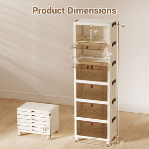 6-Tier Stackable Shoe Box with Lid Doors and Lockable Wheels-White view 5