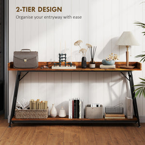 71" Extra Long Console Table with Storage Shelf and Guardrails, Industrial Entryway Table for Living Room, Rustic Brown