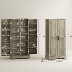 50" Pantry Storage Cabinet, Farmhouse Kitchen Pantry Cabinet with Doors, Adjustable Shelves, Distressed Grey