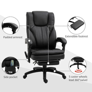 Office Chair High Back 6-Point Vibration Massage Reclining 360° Swivel Height Adjustable with Retractable Footrest