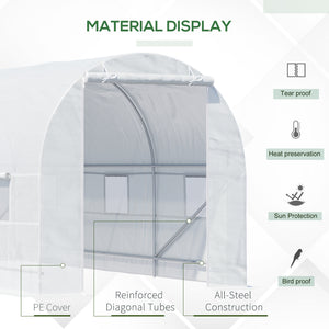 14.6x6.6x6.6ft Walk-in Tunnel Greenhouse Portable Garden Plant Growing Warm House with Door and Ventilation Window White