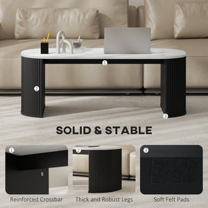 Coffee Table, Modern Marble-Effect Living Room Table with Round Corners and Thicken Legs, Black