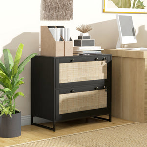 2-Drawer Filing Cabinet with Lock, Rattan File Cabinet with Adjustable Hanging Bar, Natural – view 14