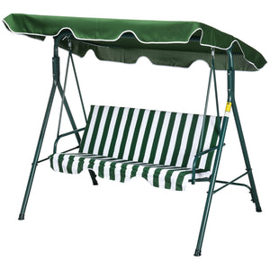 3-Seater Outdoor Porch Swing with Adjustable Canopy, Patio Swing Chair for Garden, Poolside, Backyard, Green and White