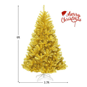 6/7.5 Feet Artificial Tinsel Christmas Tree Hinged with Foldable Stand-6 ft view 4