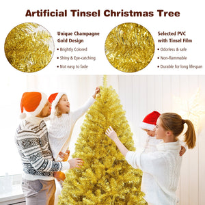 6/7.5 Feet Artificial Tinsel Christmas Tree Hinged with Foldable Stand-6 ft view 8