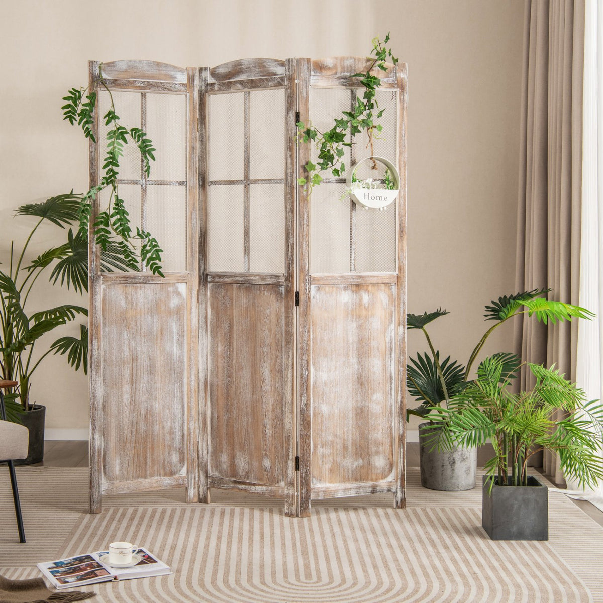 6 Feet Folding Privacy Screen-Coffee view 2