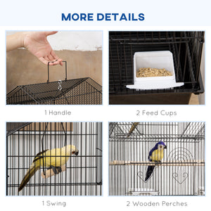 25" Bird Cage with Perch, Swing, Food Container, Slide-out Tray, Handle, Parrot Cage for Finches, Canaries, Budgies