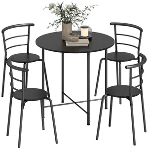 5 Piece Dining Table Set, Space Saving Round Dining Set for 4 with Metal Frame for Small Spaces