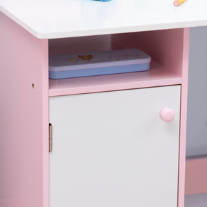 Qaba 2Pcs Kids Desk and Chair Set with Whiteboard, Storage, Shelves