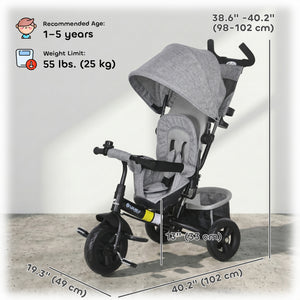 Qaba 6 in 1 Tricycle for Toddler 1-5 Years with Parent-Push Handle, Dark