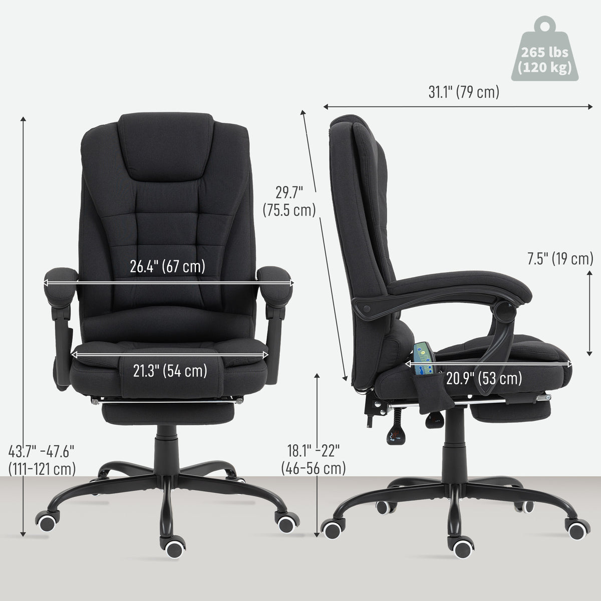 7-Point Vibrating Massage Chair, Reclining Office Chair with Footrest, Reclining Back, Adjustable Height, Black