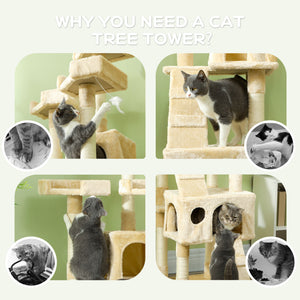 68-inch Multi-Level Cat Scratching Tree Kitty Activity Center Post Tower Condo Pet Furniture w/ Toy Beige – view 11