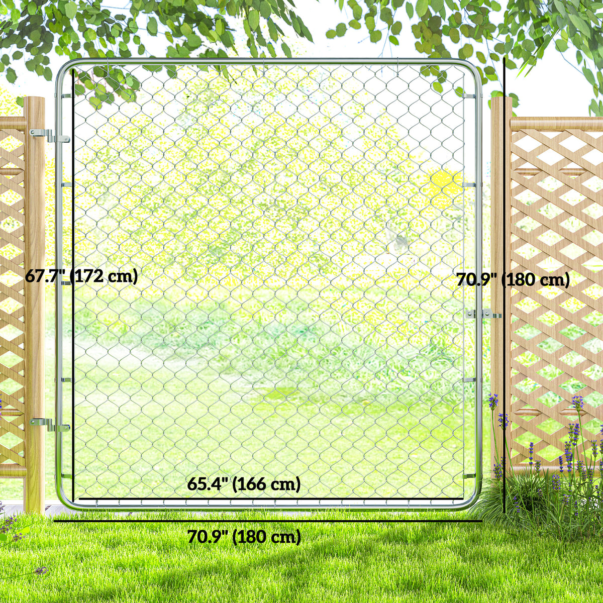 Garden Gate Chain Link Fence Gate, Galvanized Steel Garden Door for Yard Entrance Way, 70.9 x 70.9 in., Silver