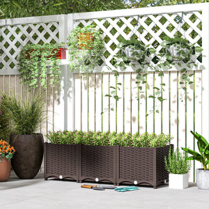 Plastic Raised Garden Bed, Outdoor Planter Box with Drainage Holes for Patio, Balcony, 47.2" x 15.7" x 14.6", Brown