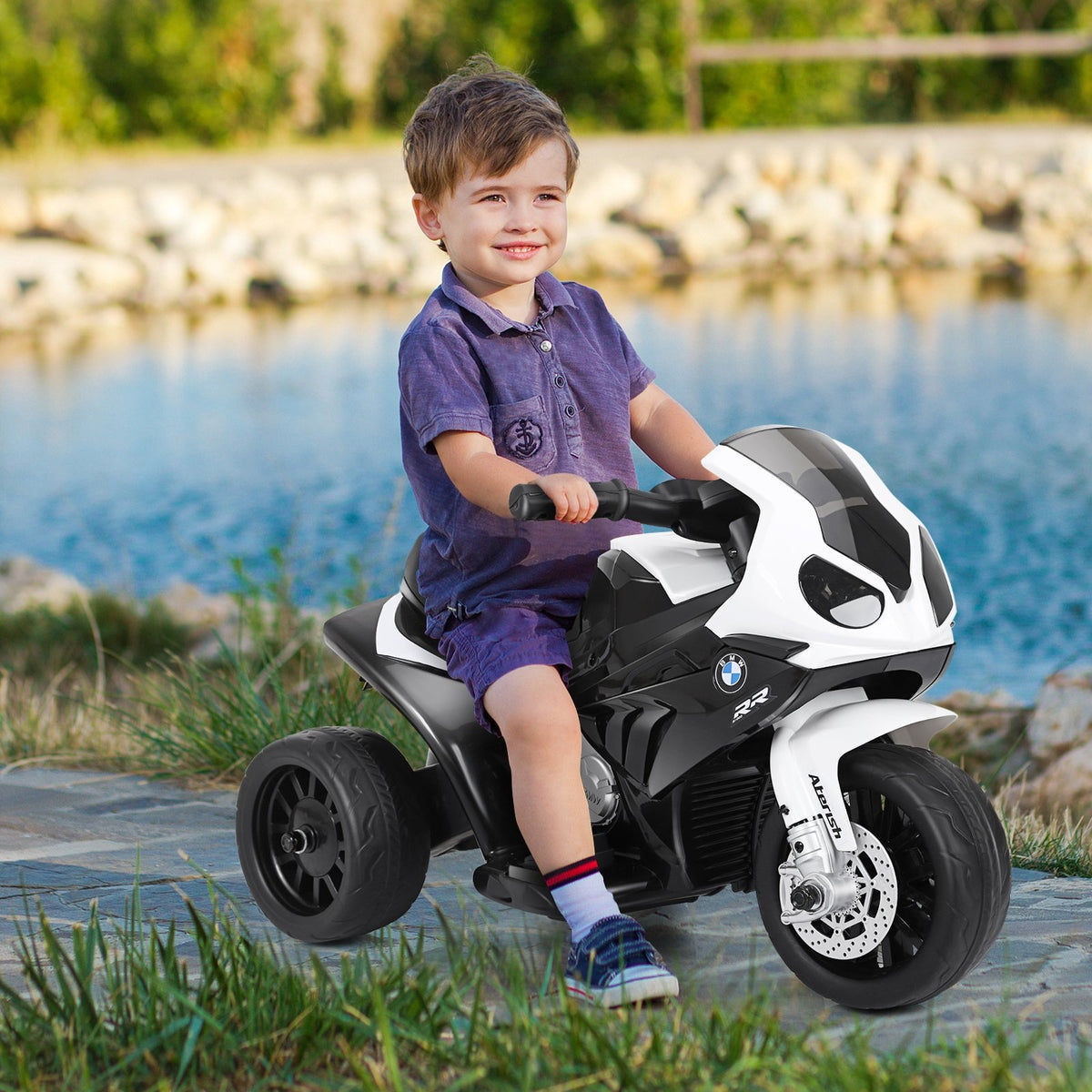 6V Kids 3 Wheels Riding BMW Licensed Electric Motorcycle-Black view 2