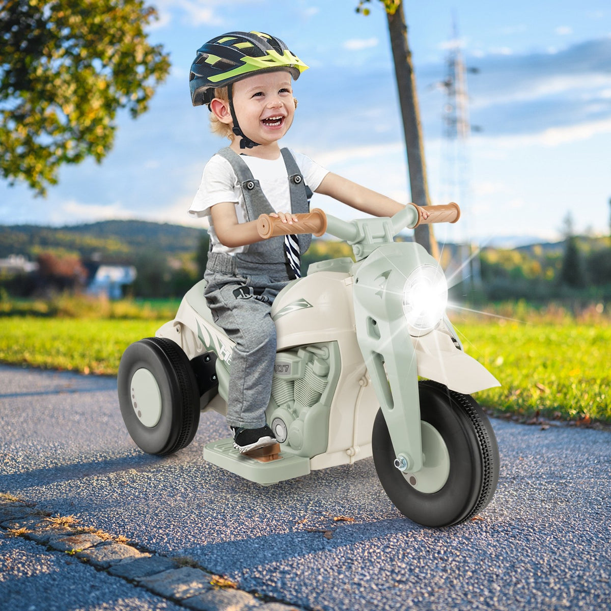 6V Kids Electric Ride on Motorcycle with Bubble Maker and Music-Beige view 2