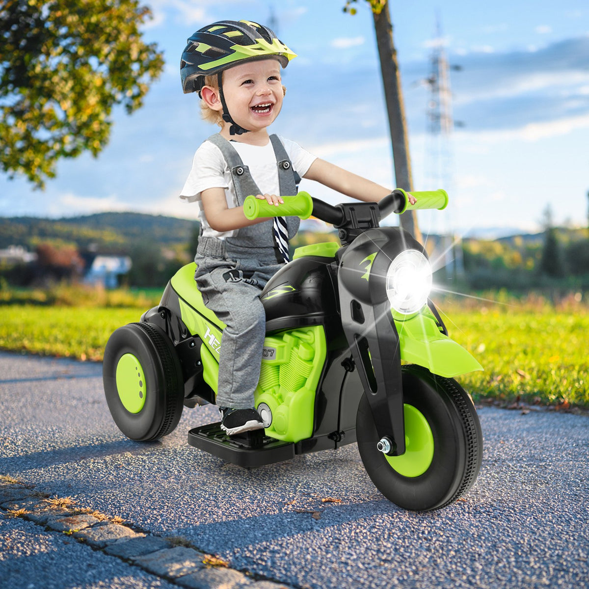 6V Kids Electric Ride on Motorcycle with Bubble Maker and Music-Green view 2
