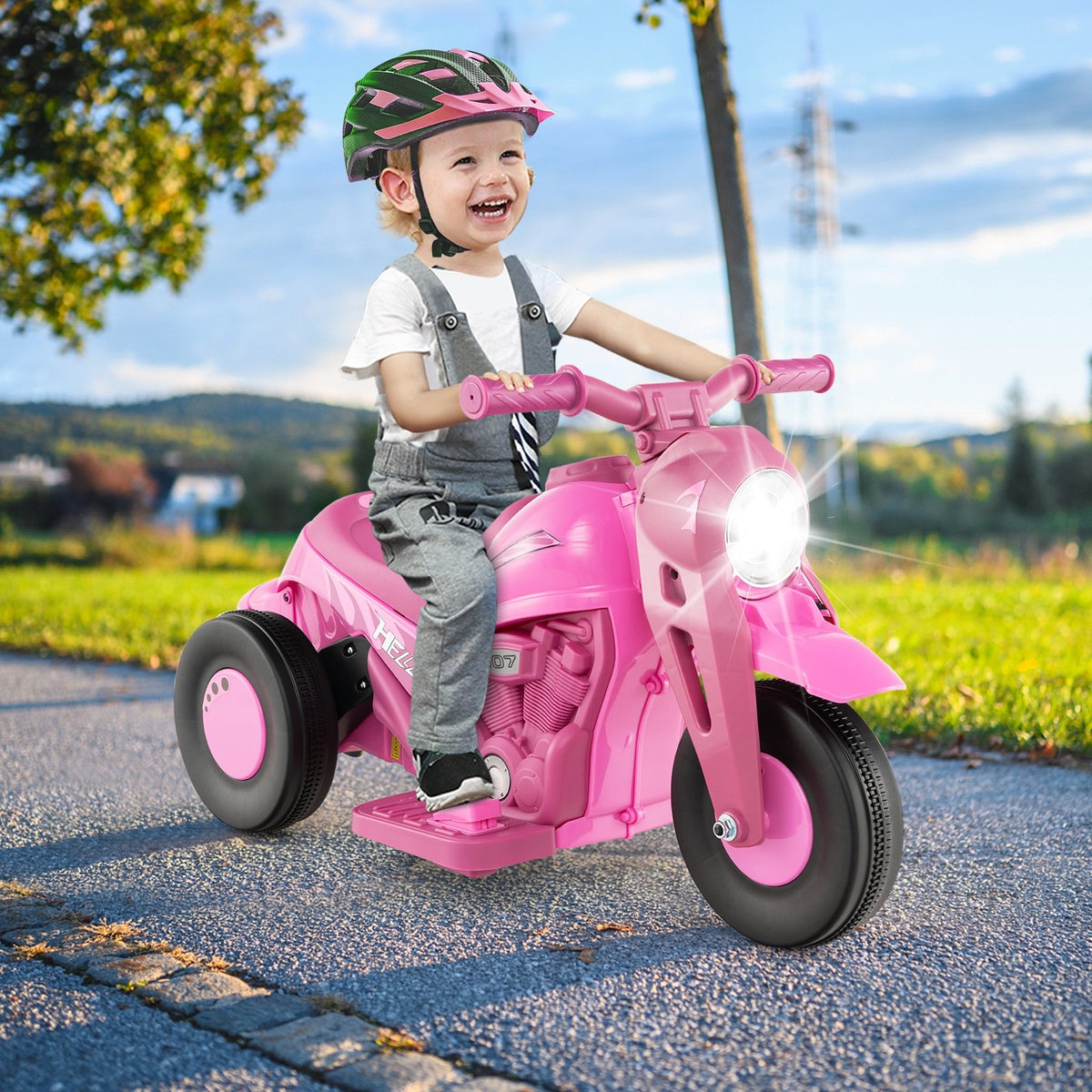 6V Kids Electric Ride on Motorcycle with Bubble Maker and Music-Pink view 2