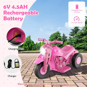 6V Kids Electric Ride on Motorcycle with Bubble Maker and Music-Pink view 7