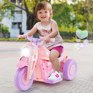 6V Kids Electric Ride on Motorcycle with Bubble Maker and Music-Pink and Purple view 2