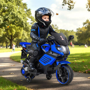 6V Kids Motorcycle with Headlights Music and Detachable Training Wheels-Navy view 2