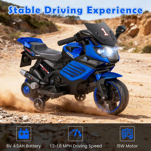 6V Kids Motorcycle with Headlights Music and Detachable Training Wheels-Navy view 7
