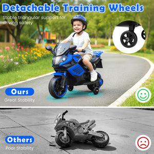 6V Kids Motorcycle with Headlights Music and Detachable Training Wheels-Navy view 9