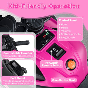 6V Kids Motorcycle with Headlights Music and Detachable Training Wheels-Pink view 6