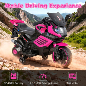 6V Kids Motorcycle with Headlights Music and Detachable Training Wheels-Pink view 7