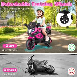 6V Kids Motorcycle with Headlights Music and Detachable Training Wheels-Pink view 9