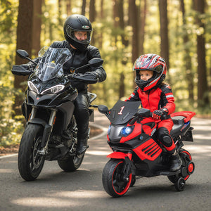 6V Kids Motorcycle with Headlights Music and Detachable Training Wheels-Red view 3