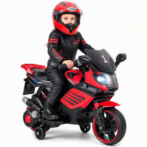 6V Kids Motorcycle with Headlights Music and Detachable Training Wheels-Red view 4