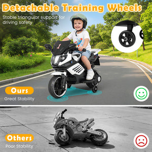 6V Kids Motorcycle with Headlights Music and Detachable Training Wheels-White view 9