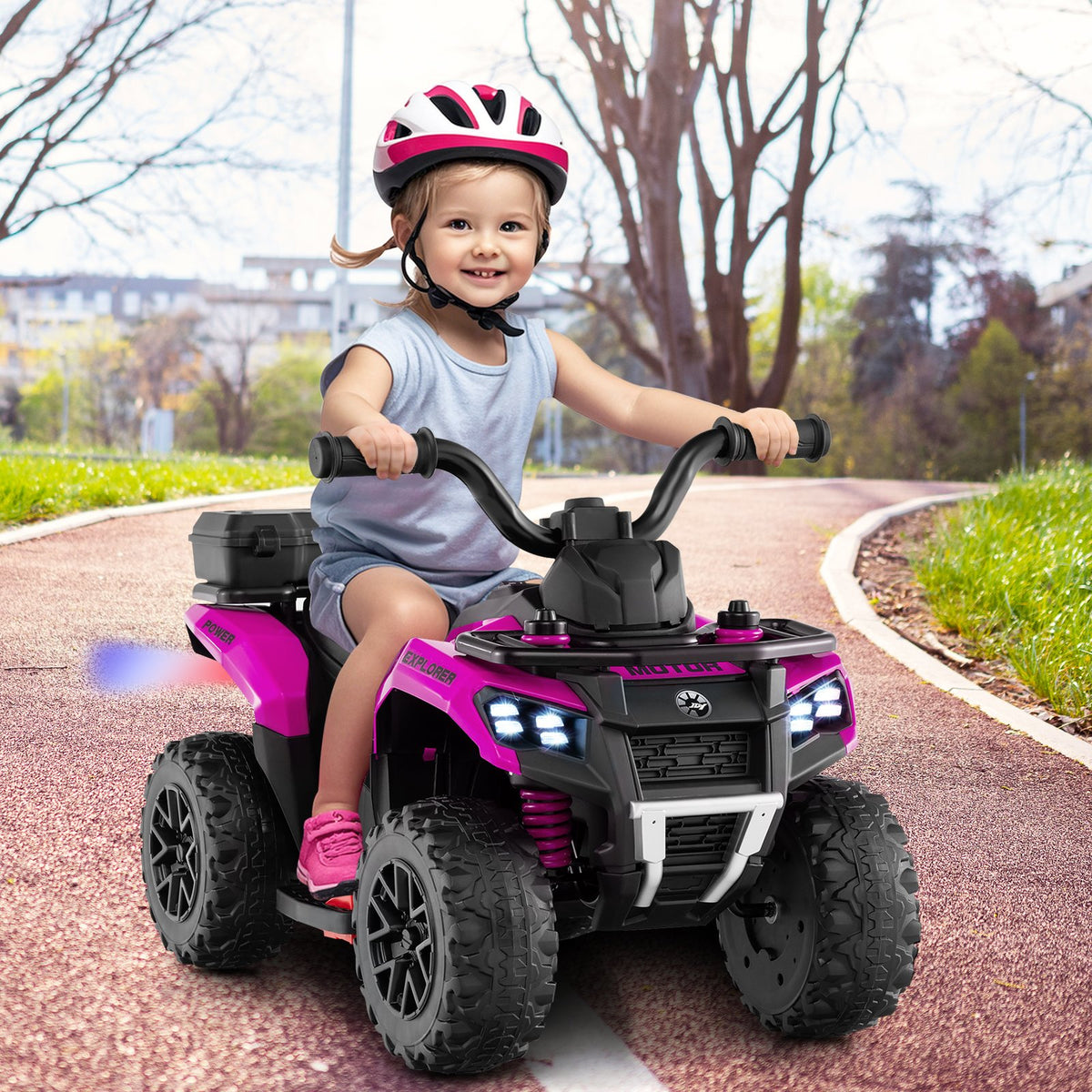 6V Kids Ride On ATV with Spray Function and Storage Box with Music-Pink view 2