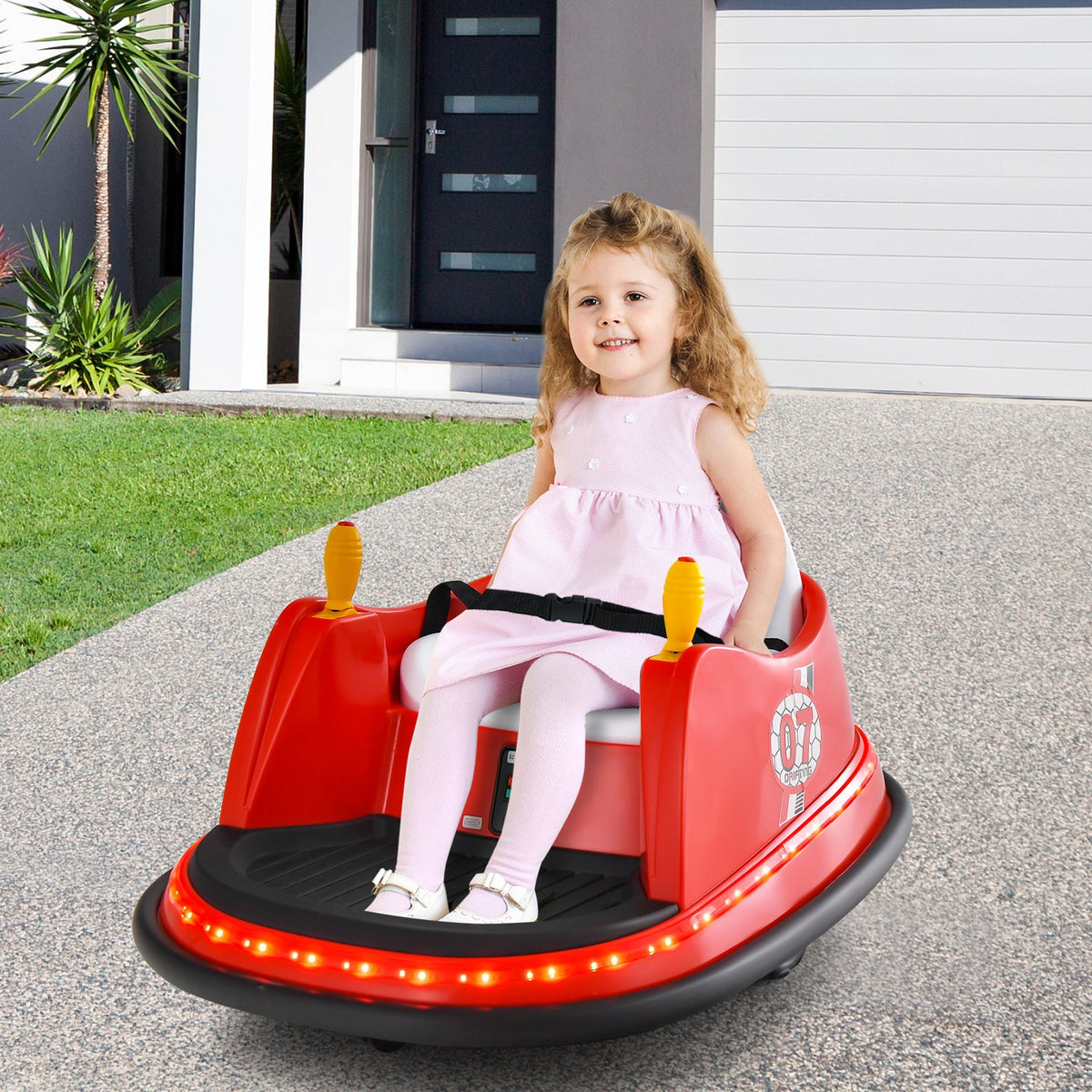 12V Electric Kids Ride On Bumper Car with Flashing Lights for Toddlers-Red view 2