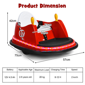 12V Electric Kids Ride On Bumper Car with Flashing Lights for Toddlers-Red view 4