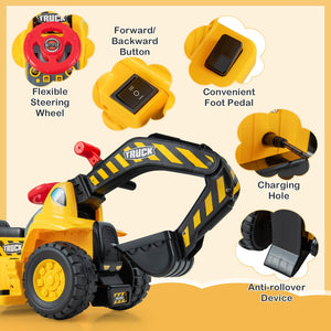 6V Kids Ride On Excavator Fun Digger with Folding Basketball Hoop view 9
