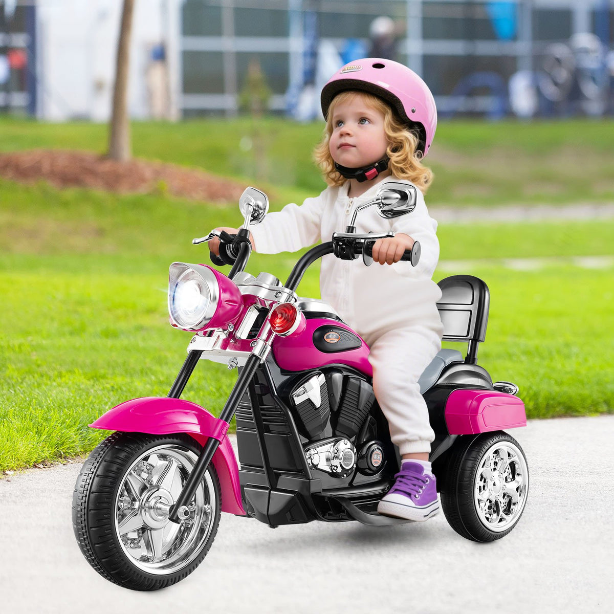6V Powered Toddler 3-Wheel Motorbike Ride On Toy with Horn and Headlight-Hot Pink view 2