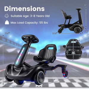 6V Ride-on Drift Car with Lights and Adjustable Seat-Black view 4