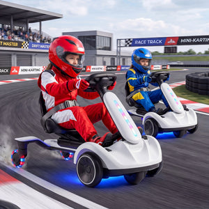 6V Ride-on Drift Car with Lights and Adjustable Seat-White view 2
