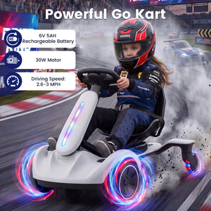 6V Ride-on Drift Car with Lights and Adjustable Seat-White view 8