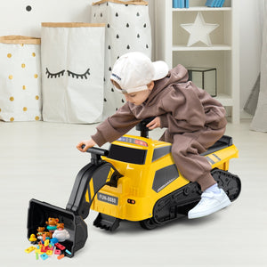6V Ride on Tractor 3-in-1 Electric Excavator with Adjustable Arms and Music-Yellow view 3