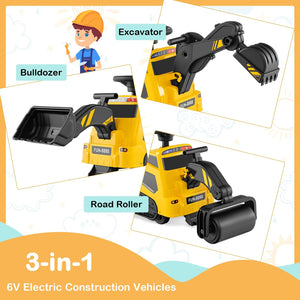 6V Ride on Tractor 3-in-1 Electric Excavator with Adjustable Arms and Music-Yellow view 9