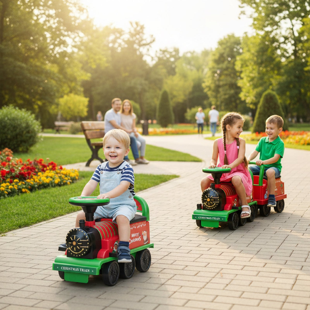 6V Toddler Ride On Train Combo: Track Ride & 2-Seater Carriage Set view 2