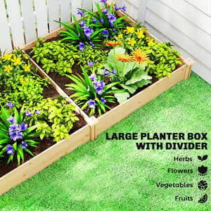 Wooden Raised Garden Bed, Outdoor Planter Box with Divider and Open Bottom for Flowers, Herbs, Vegetables, DIY Painting