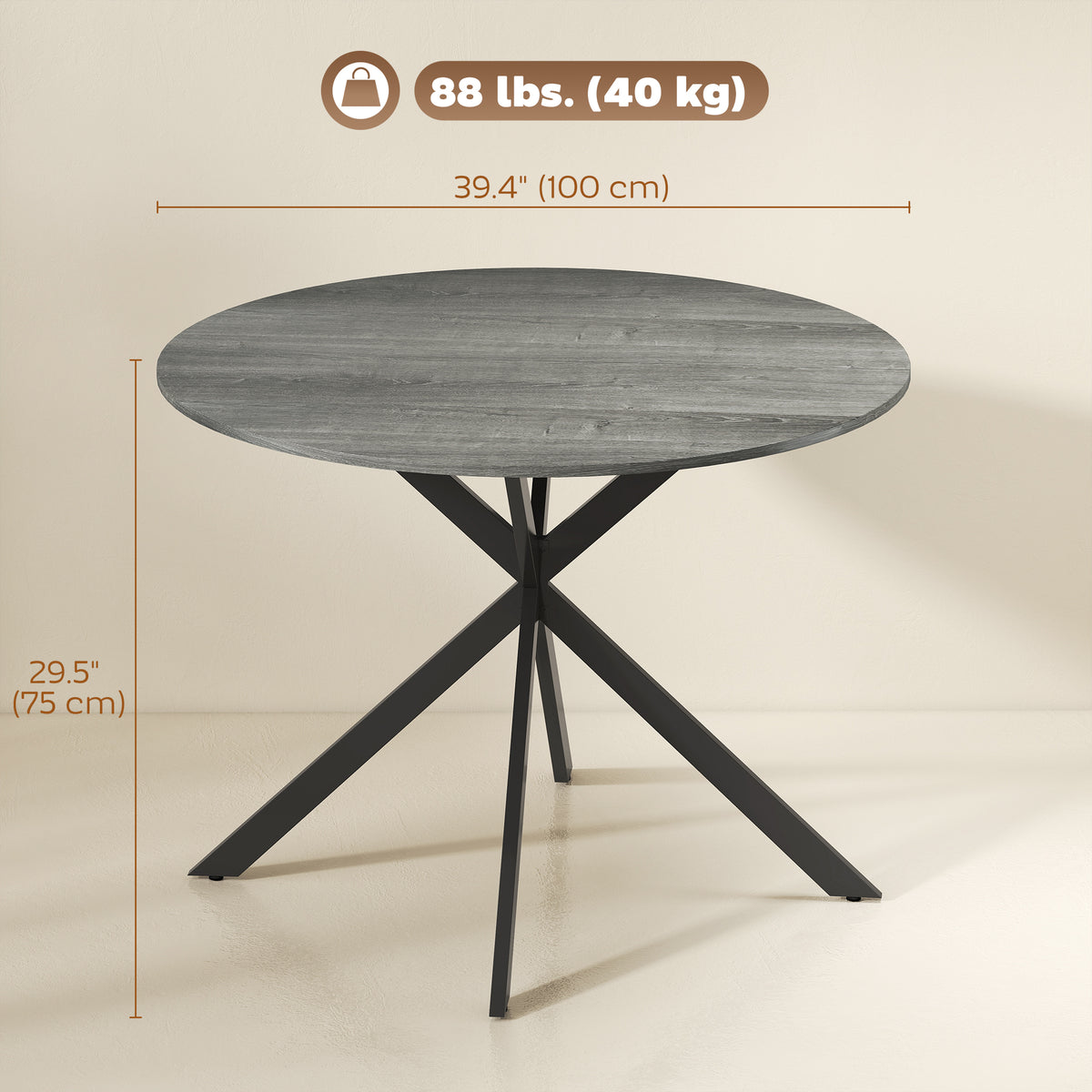 40" Round Kitchen Table for 4, Industrial Dining Table with Steel Legs for Dining Room, Distressed Grey